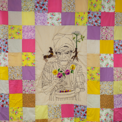 Remedio (side 1) 2023, mixed media quilt 